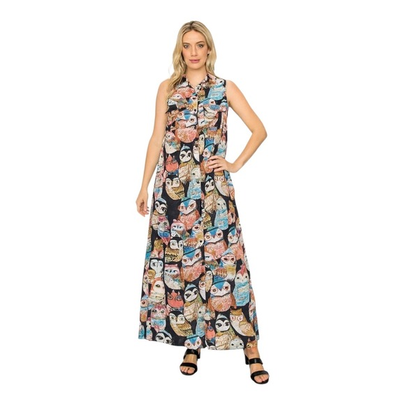 Vintage Owl Pattern Sleeve Maxi Dress - Picture 1 of 6
